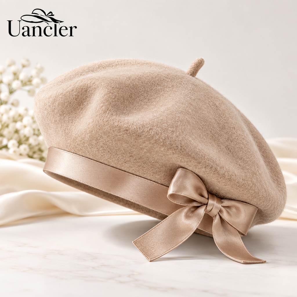 UancNer™ Champagne Bow Wool Beret