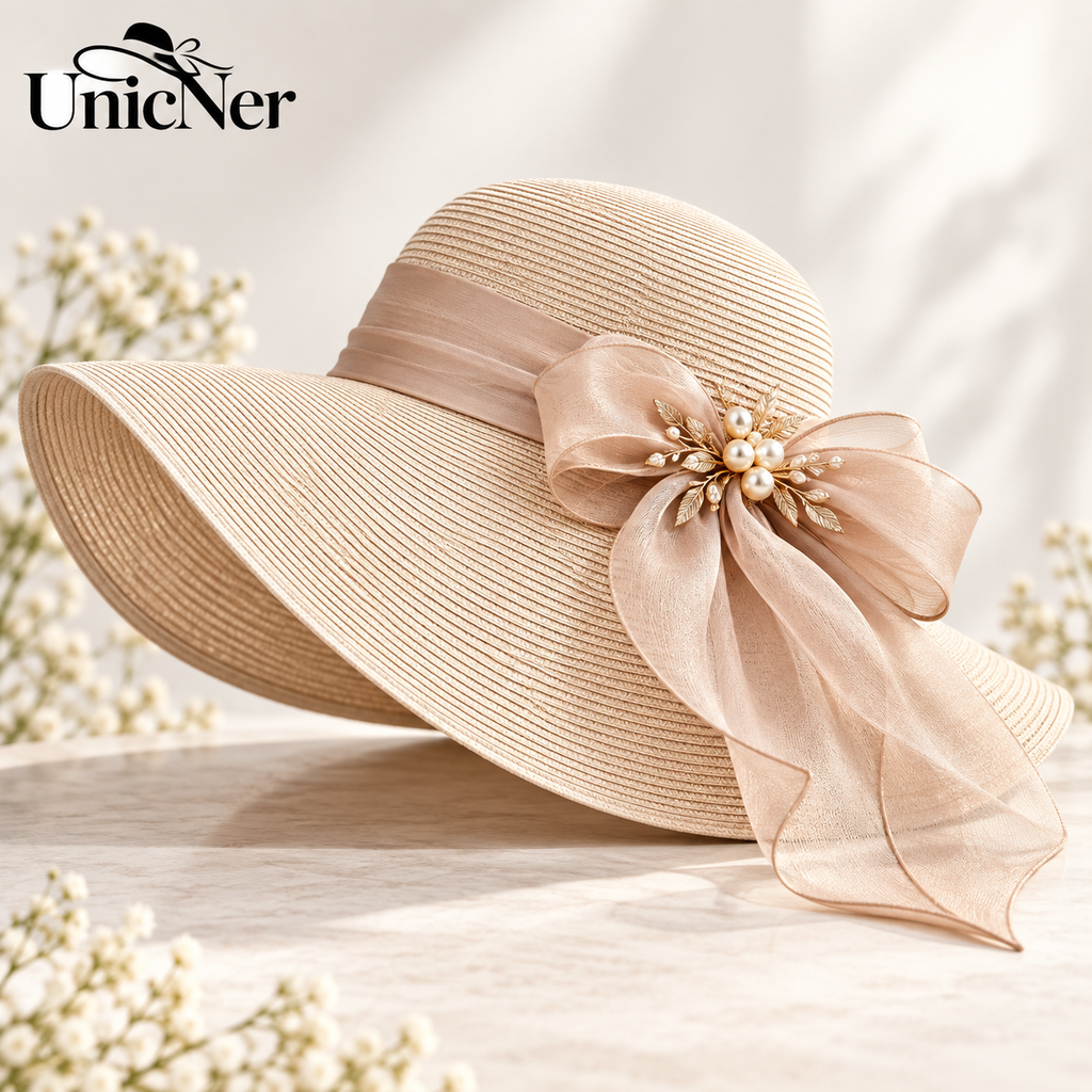 UancNer™ Champagne Pearl Bow Sun Hat