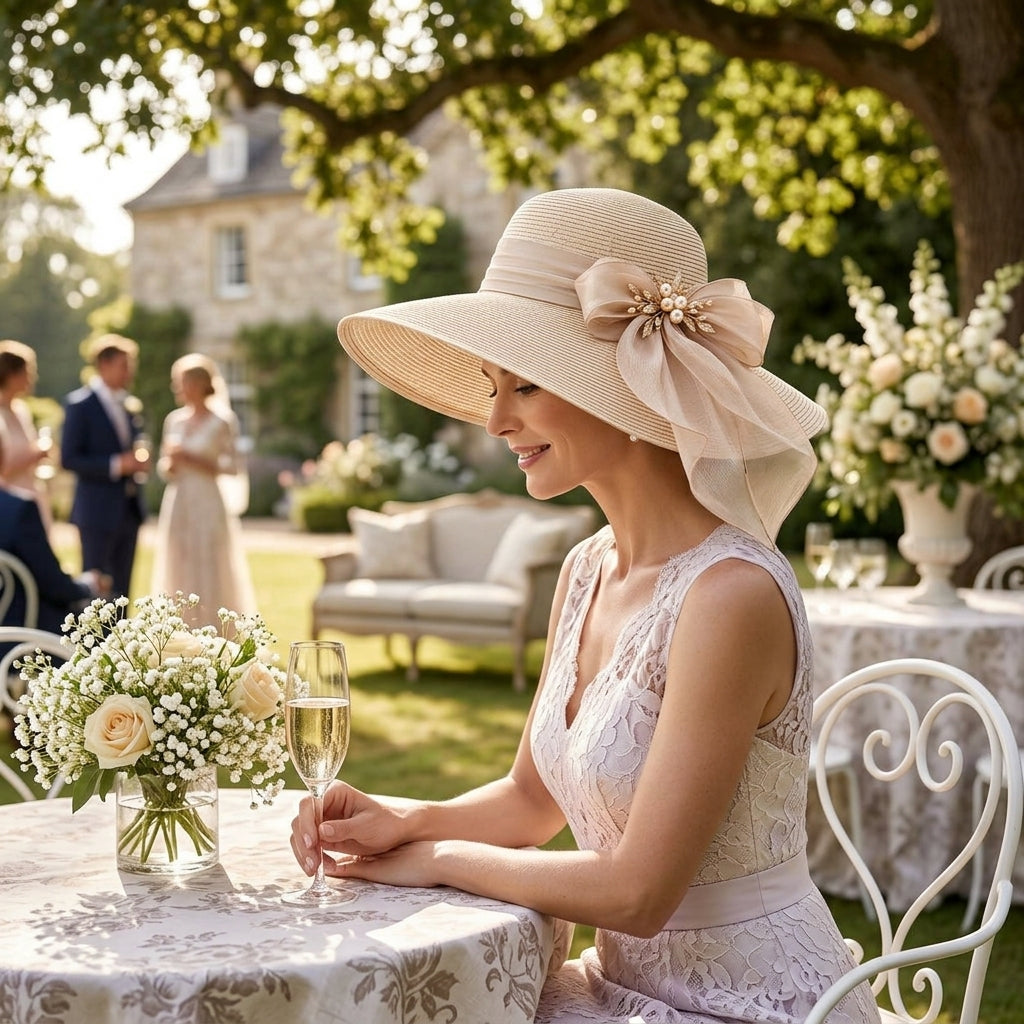 UancNer™ Champagne Pearl Bow Sun Hat