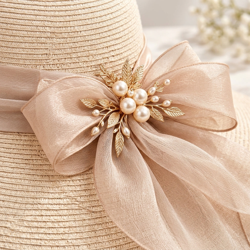 UancNer™ Champagne Pearl Bow Sun Hat