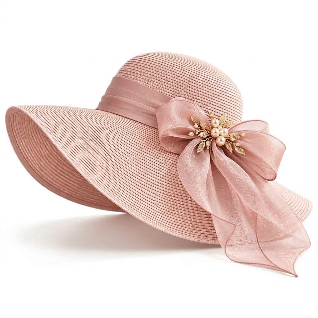 UancNer™ Champagne Pearl Bow Sun Hat