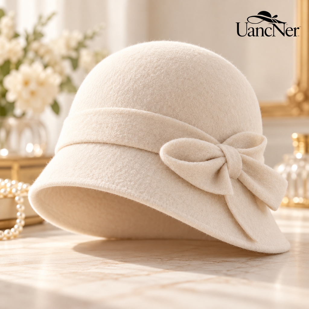 UancNer™ Ivory Bow Wool Cloche Hat