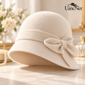 UancNer™ Ivory Bow Wool Cloche Hat