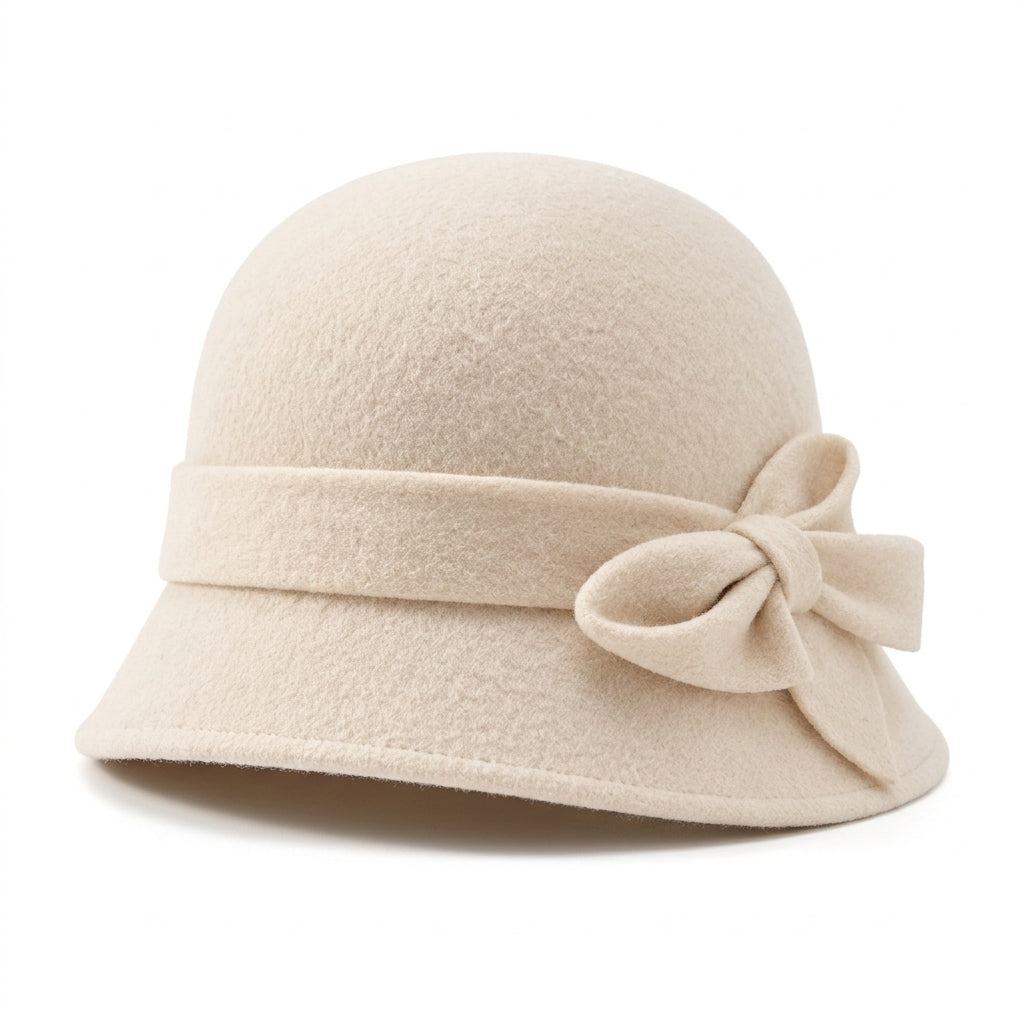 UancNer™ Ivory Bow Wool Cloche Hat
