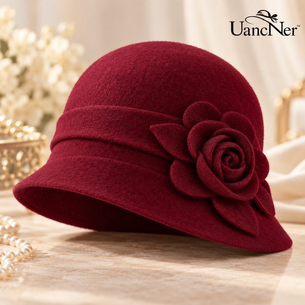 UancNer™ Bordeaux Rose Wool Cloche Hat