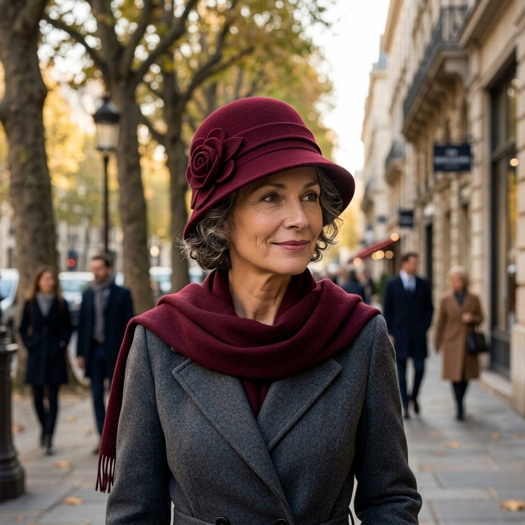 UancNer™ Bordeaux Rose Wool Cloche Hat