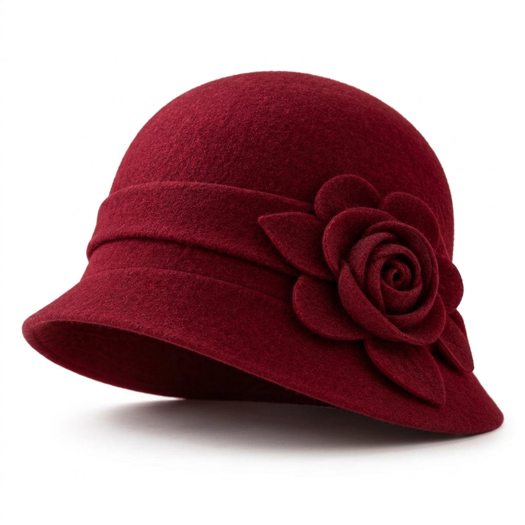 UancNer™ Bordeaux Rose Wool Cloche Hat
