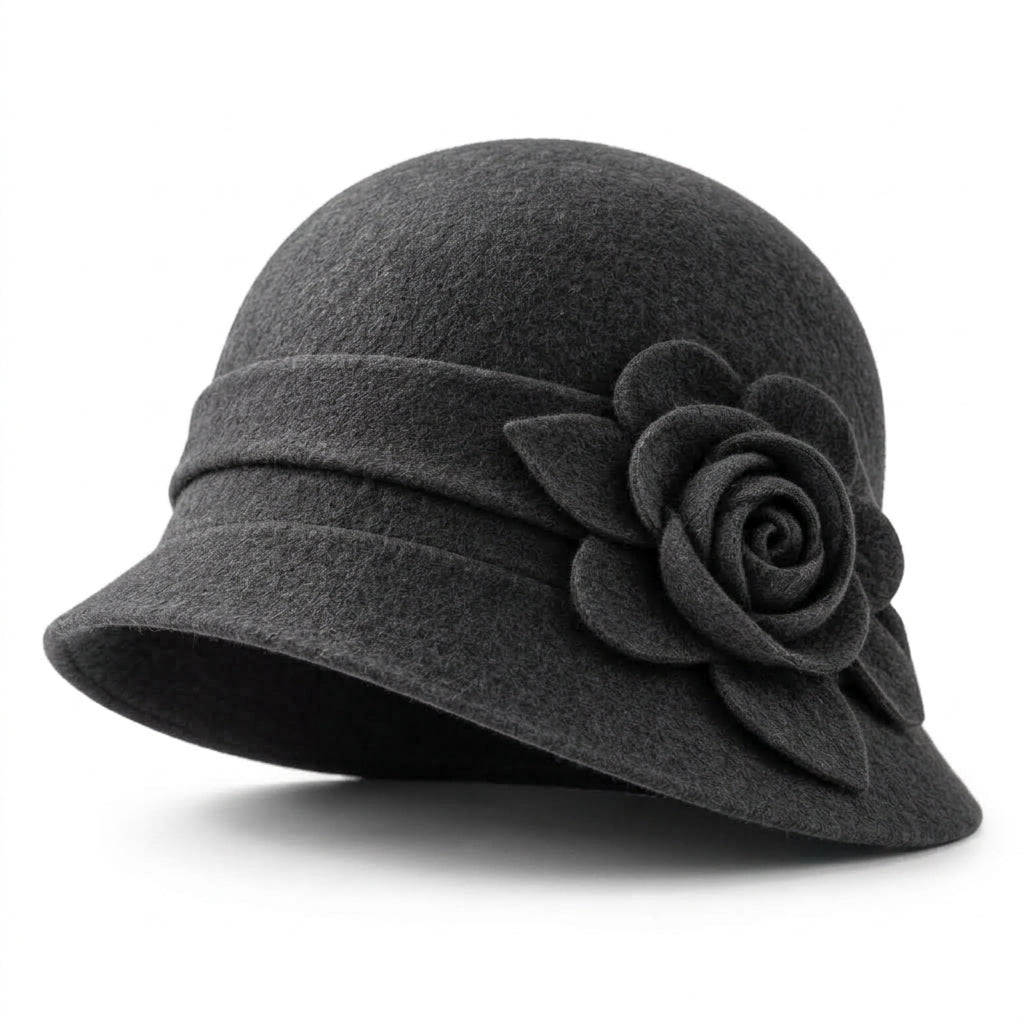 UancNer™ Bordeaux Rose Wool Cloche Hat