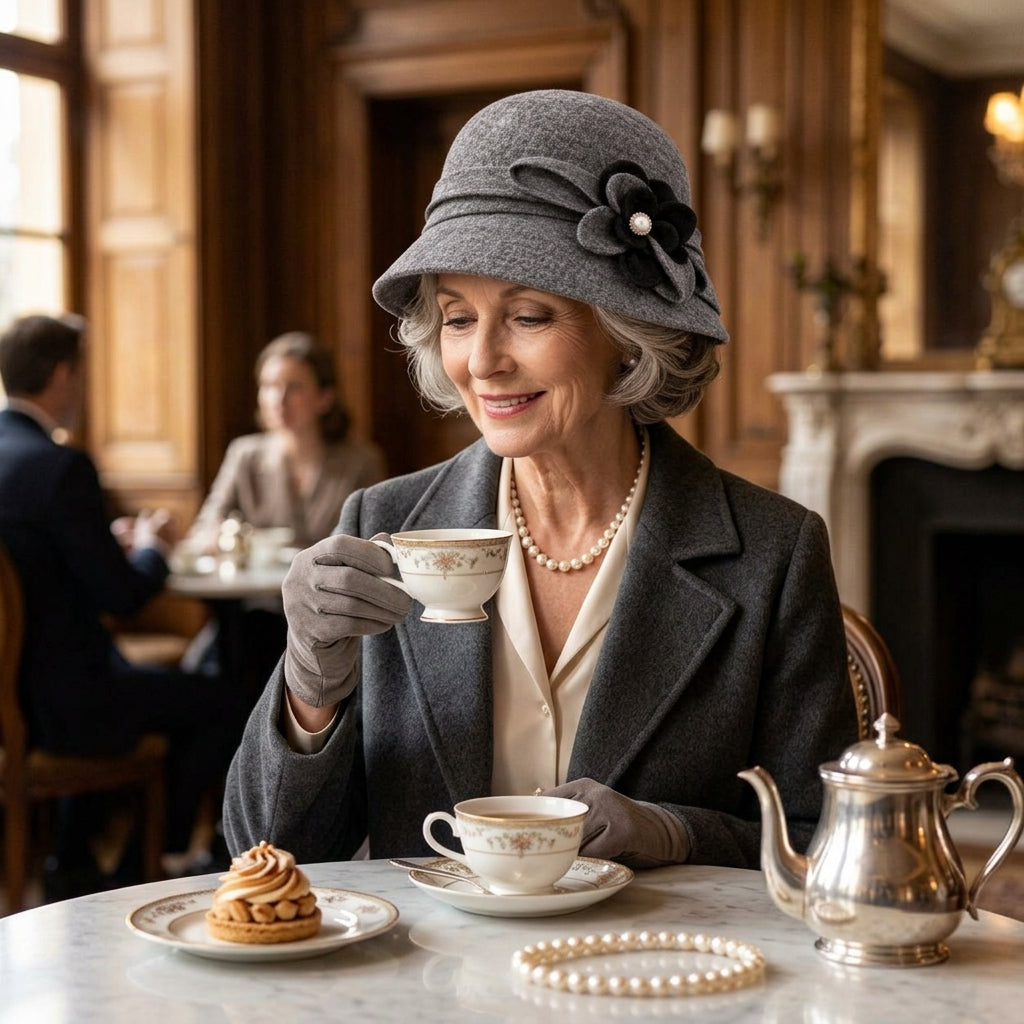 UancNer™ Heather Gray Pearl Flower Cloche Hat
