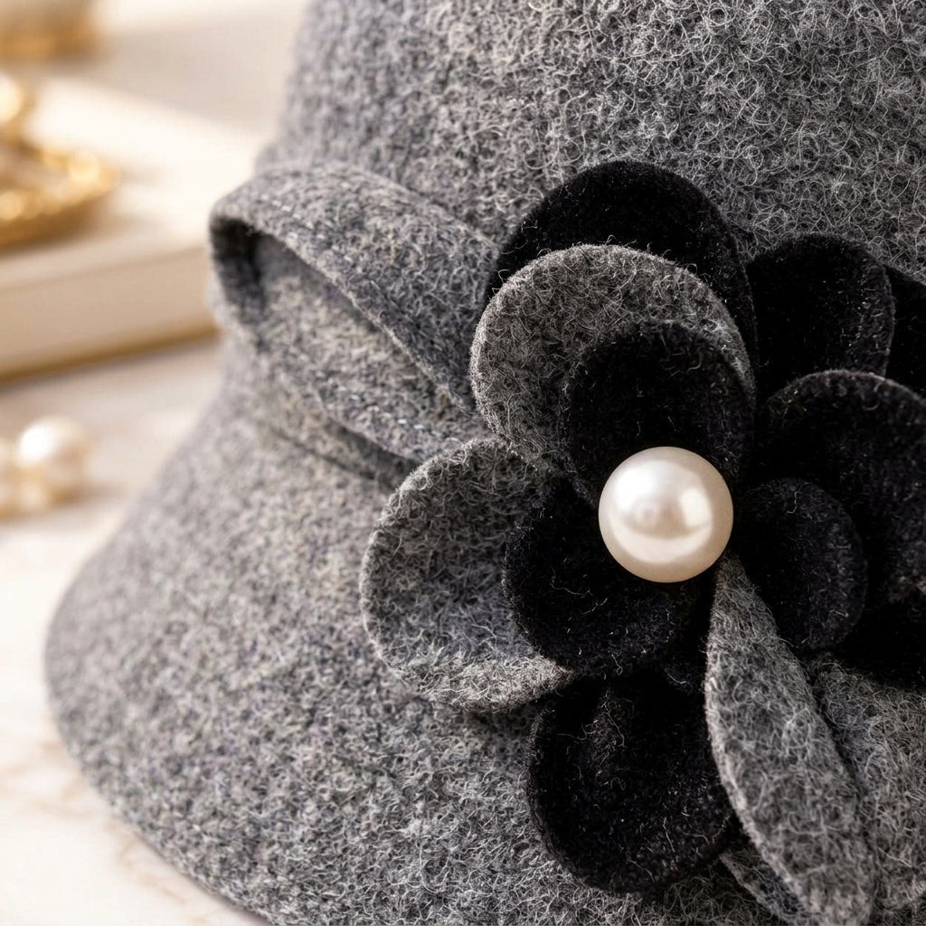 UancNer™ Heather Gray Pearl Flower Cloche Hat