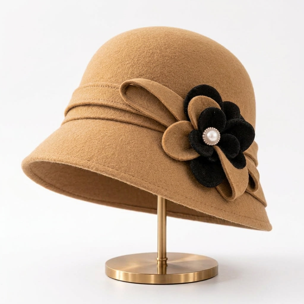UancNer™ Heather Gray Pearl Flower Cloche Hat