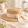 UancNer™ Ivory Ribbon Straw Boater Hat