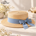 UancNer™ French Blue Bow Straw Boater Hat