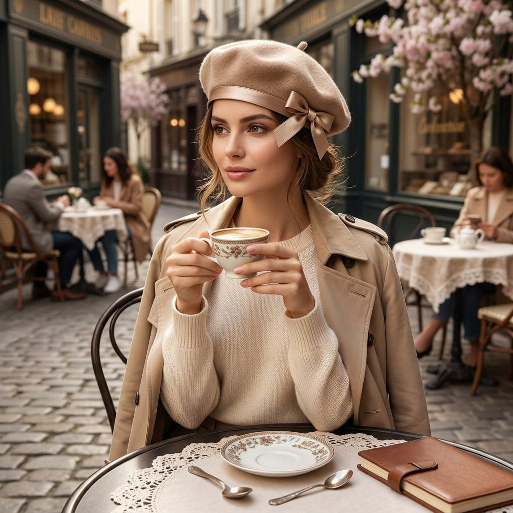 UancNer™ Champagne Bow Wool Beret