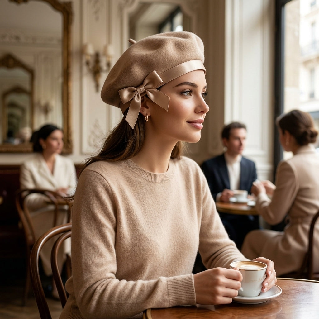 UancNer™ Champagne Bow Wool Beret