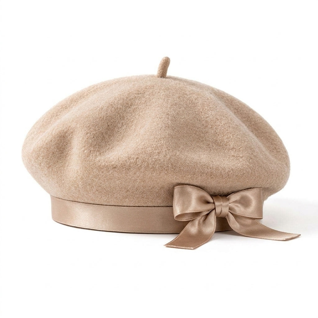 UancNer™ Champagne Bow Wool Beret