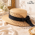 UancNer™ Noir Veil Bow Straw Boater Hat