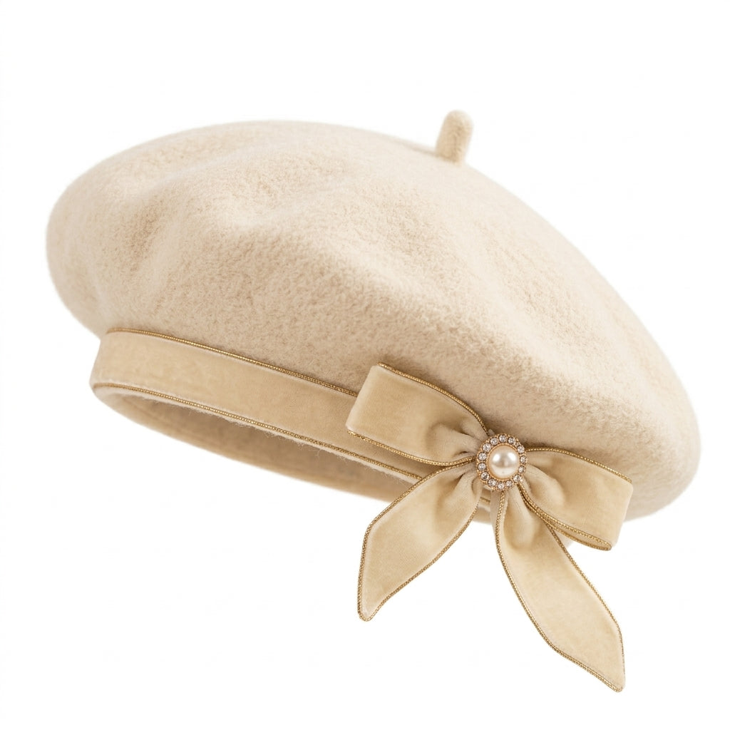 UancNer™ Burgundy Velvet Bow Beret