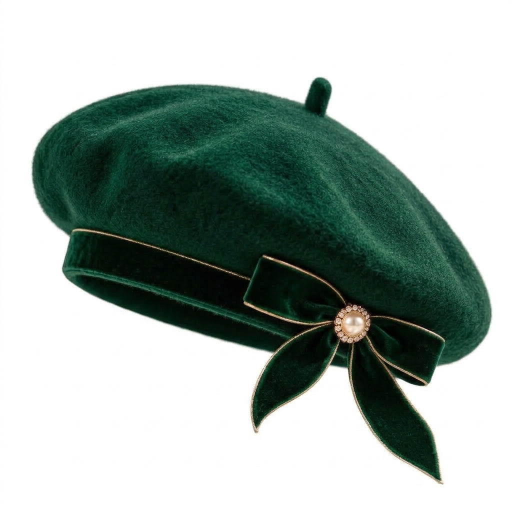 UancNer™ Burgundy Velvet Bow Beret