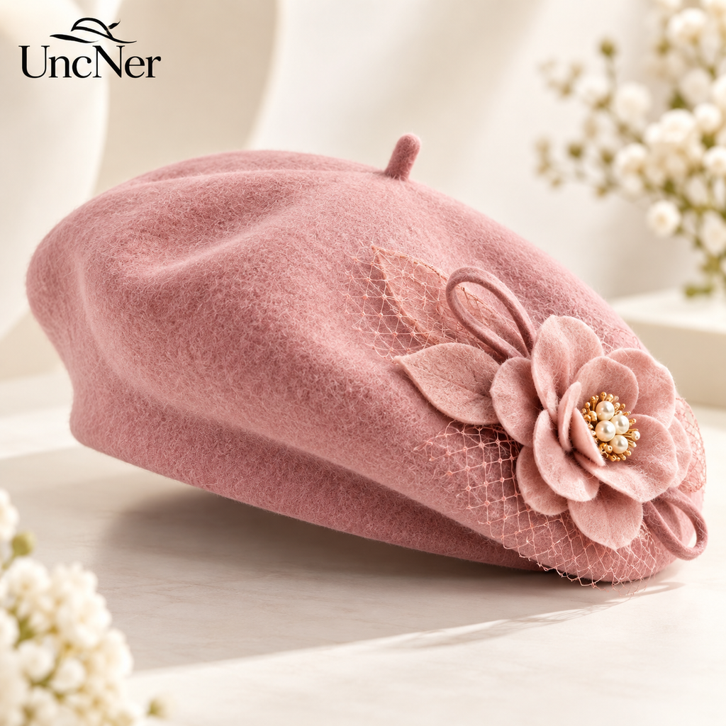 UancNer™ Blush Floral Veil Beret