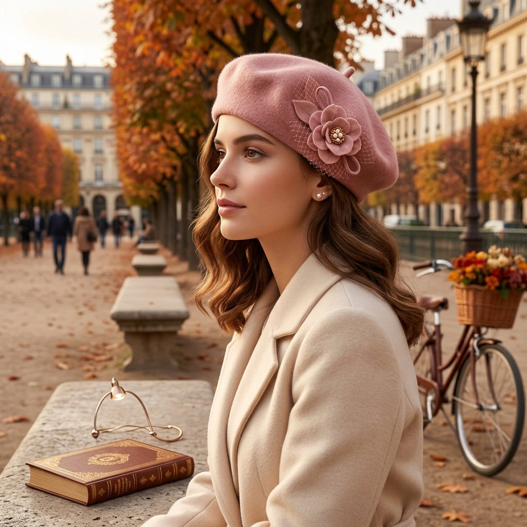 UancNer™ Blush Floral Veil Beret