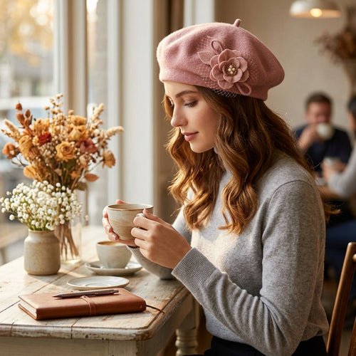 UancNer™ Blush Floral Veil Beret