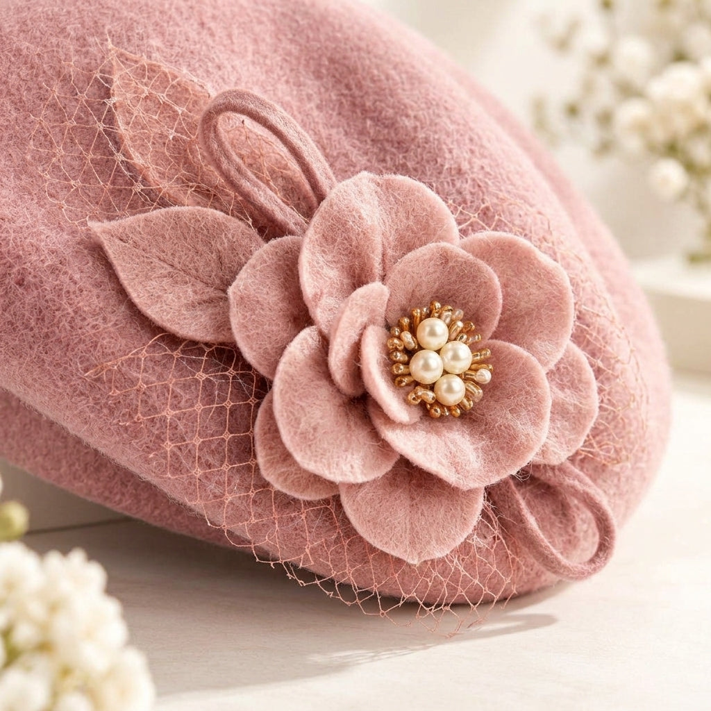 UancNer™ Blush Floral Veil Beret