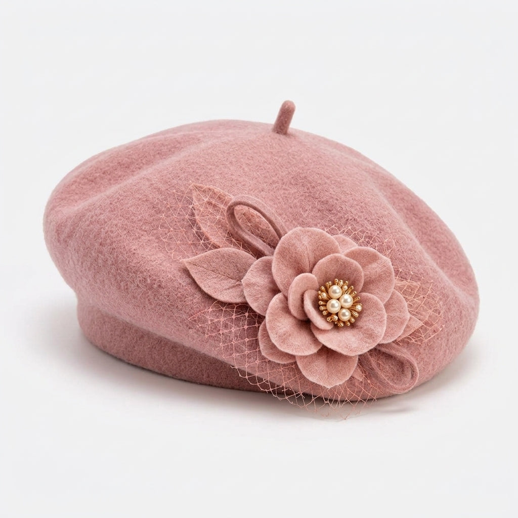 UancNer™ Blush Floral Veil Beret