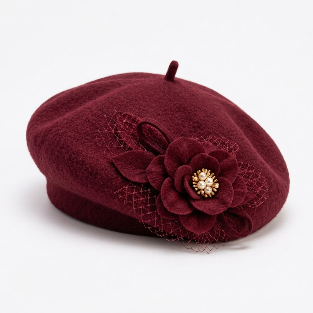 UancNer™ Blush Floral Veil Beret