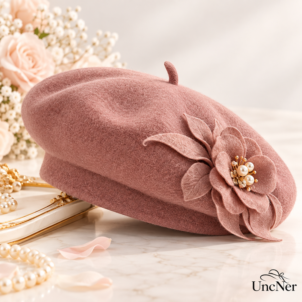 UancNer™ Dusty Rose Pearl Flower Beret