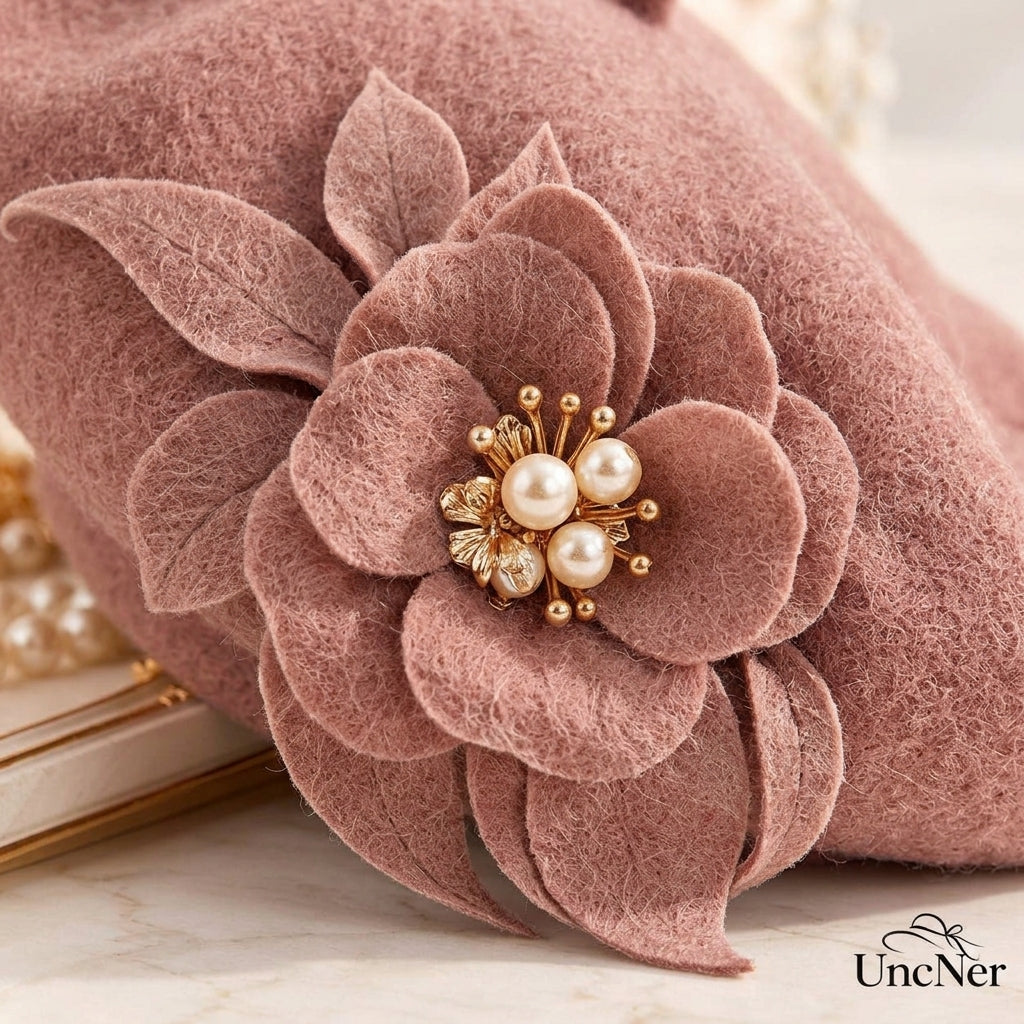 UancNer™ Dusty Rose Pearl Flower Beret