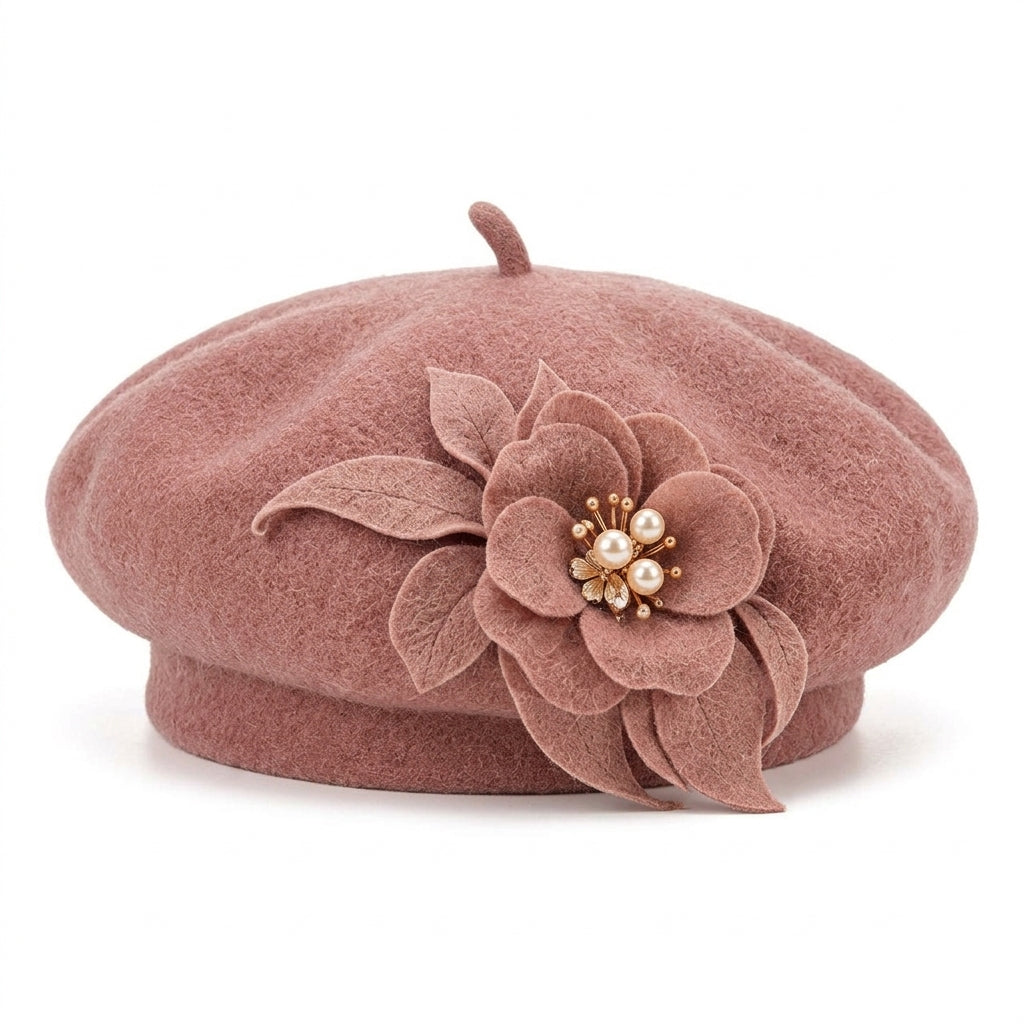 UancNer™ Dusty Rose Pearl Flower Beret