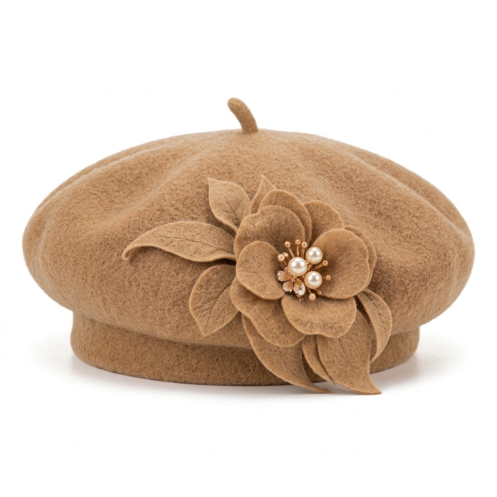 UancNer™ Dusty Rose Pearl Flower Beret