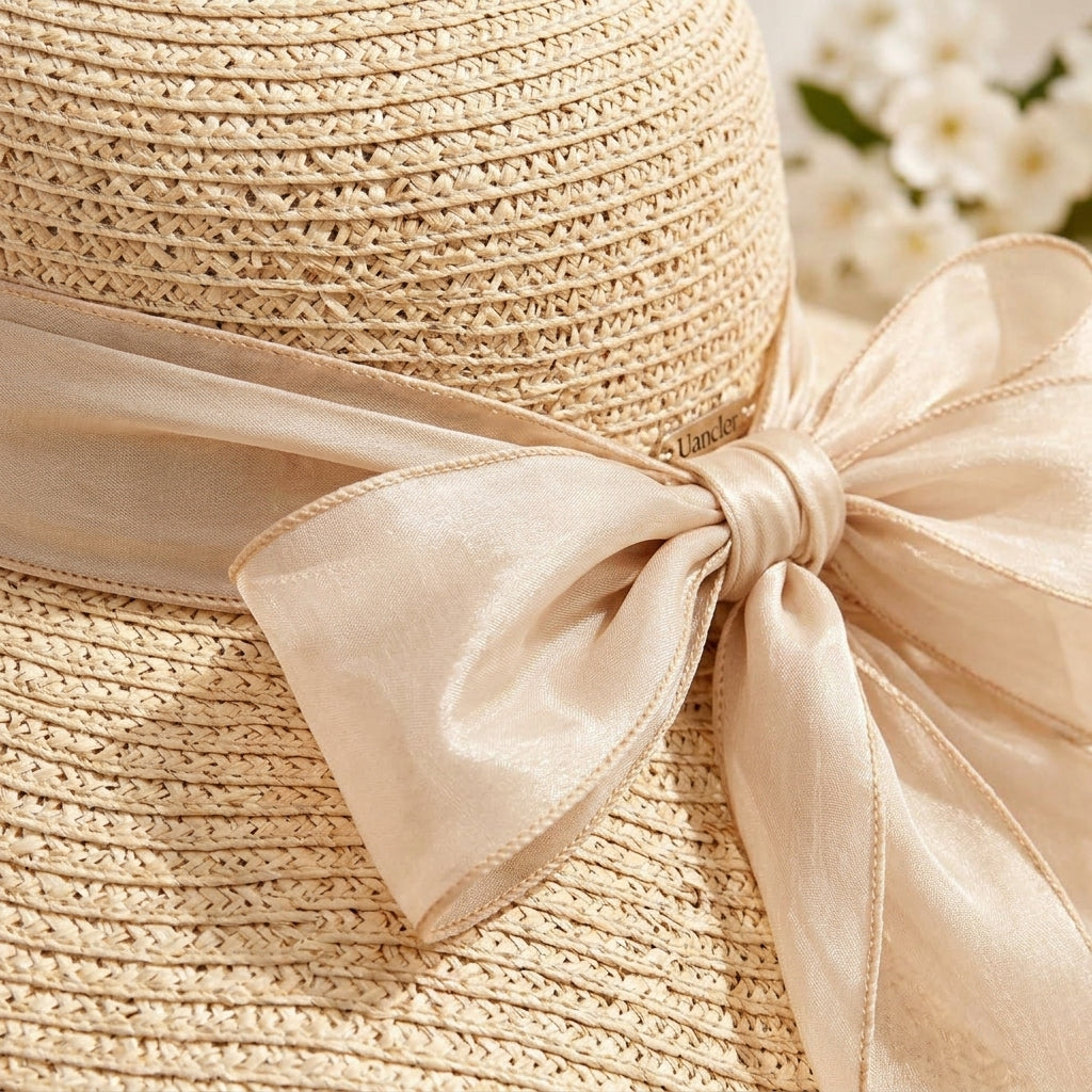 UancNer™ Champagne Organza Wide-Brim Sun Hat