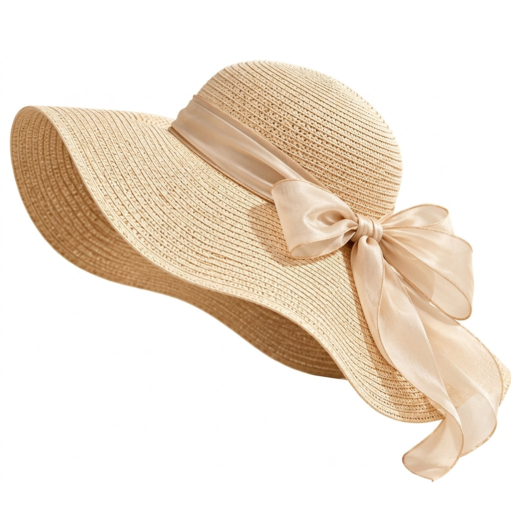 UancNer™ Champagne Organza Wide-Brim Sun Hat